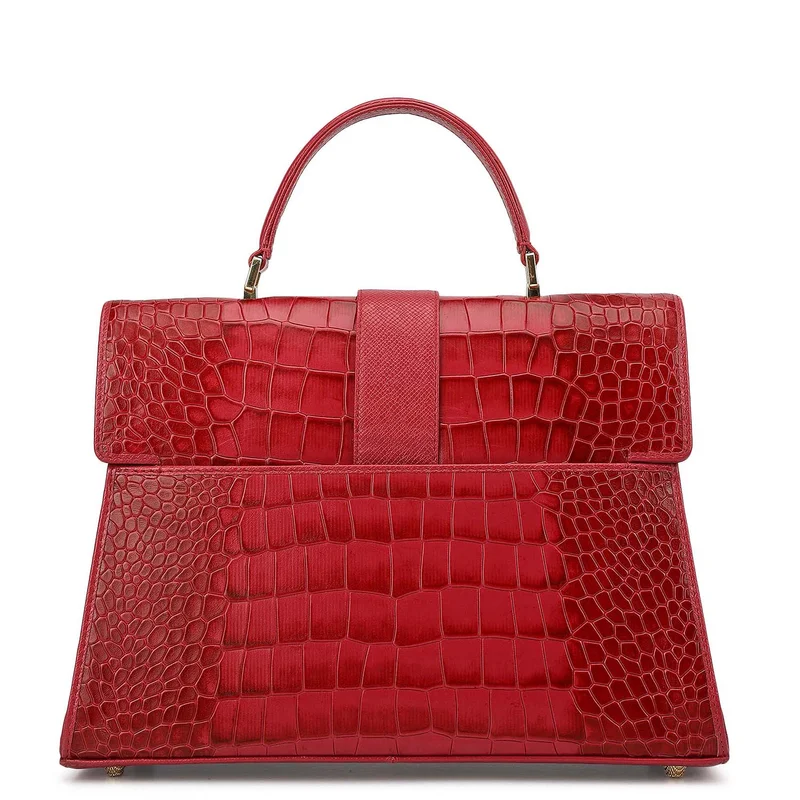 Da Milano Plumberry Medium Croco Leather Satchel - Plumberry for Women | Best Price UAE